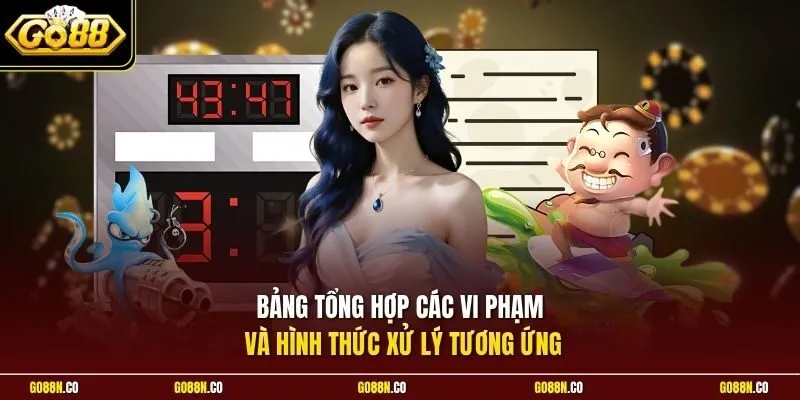 Bảng tổng hợp các vi phạm và hình thức xử lý tương ứng